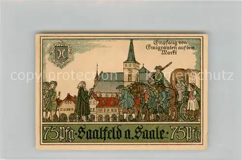 AK / Ansichtskarte Saalfeld_Saale 75 Pfennig Gutschein Marktplatz Kirche Saalfeld_Saale