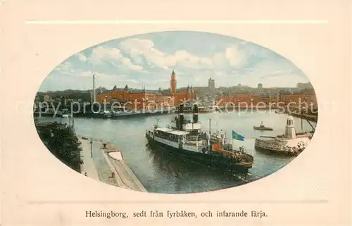 AK / Ansichtskarte Helsingborg_Halsingborg_Sweden sedt fran fyrbaeken och infarande faerja 