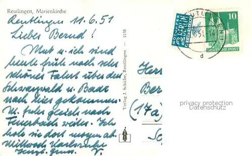 AK / Ansichtskarte Reutlingen_BW Marienkirche 