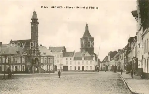 AK / Ansichtskarte Orchies__59_Nord Place Beffroi et l Eglise 