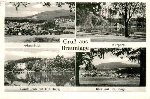 AK / Ansichtskarte Braunlage Adamsblick Kurpark Gondelteich mit Huetteberg Panorama Braunlage