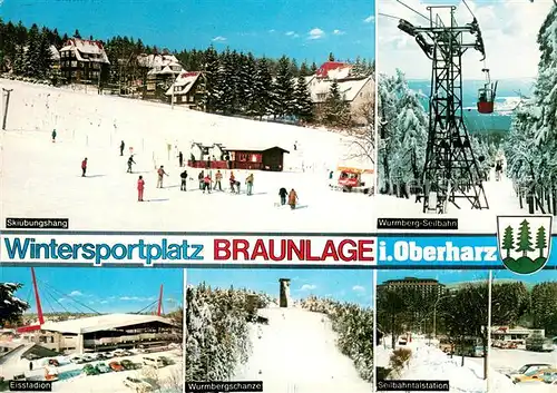 AK / Ansichtskarte Braunlage Skihang Wurmberg Seilbahn Eisstadion Wurmbergschanze Seilbahntalstation Braunlage