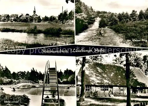 AK / Ansichtskarte Hermannsburg Blick vom Wehrsteg Am Wieter Berg Schwimmbad Museum Hermannsburg