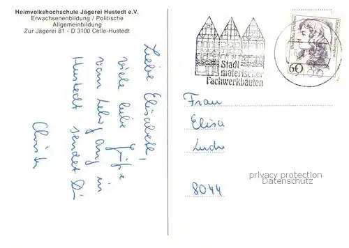 AK / Ansichtskarte Hustedt_Celle Heimvolkshochschule Jaegerei Justedt Details Hustedt_Celle