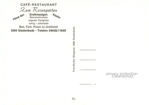 AK / Ansichtskarte Gladenbach Cafe Restaurant Zum Rosengarten Gastraeume Koppel Gladenbach