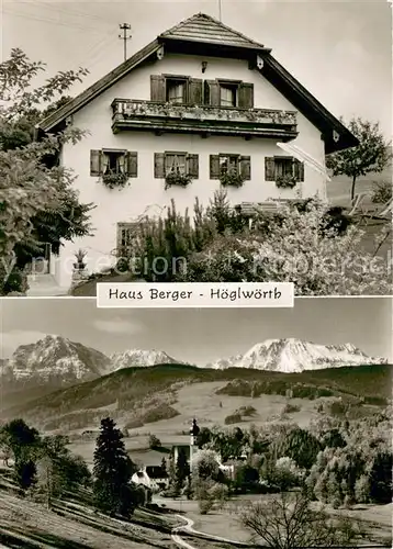 AK / Ansichtskarte Hoeglwoerth Gaestehaus Pension Berger Panorama Kirche Alpen Hoeglwoerth
