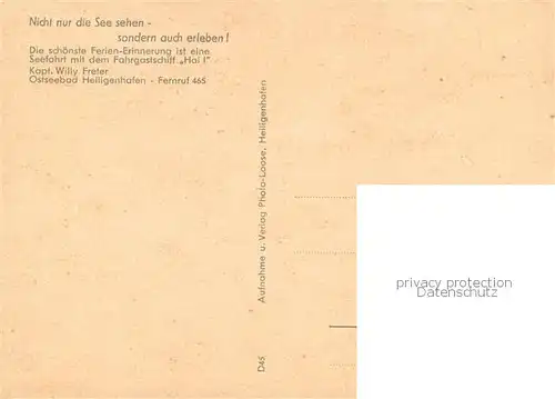 AK / Ansichtskarte Heiligenhafen_Ostseebad Seefahrt mit Fahrgastschiff Hai I Heiligenhafen_Ostseebad