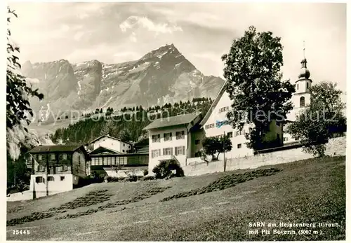 AK / Ansichtskarte Sarn_Heinzenberg_GR Ortsansicht mit Kirche mit Piz Beverin 