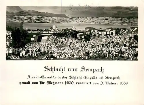 AK / Ansichtskarte Sempach_LU Schlacht um Sempach Fresko Gemaelde Kuenstlerkarte Sempach_LU