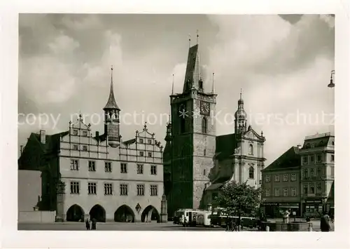 AK / Ansichtskarte Leitmeritz_Litomerice_Nordboehmen Rathaus u. Stadtkirche Leitmeritz_Litomerice