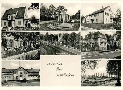 AK / Ansichtskarte Bad_Waldliesborn Villenpartie Haus Rieping Badehaus Lindenhofterrasse Golfplatz Kurpension Helfmeier Bad_Waldliesborn