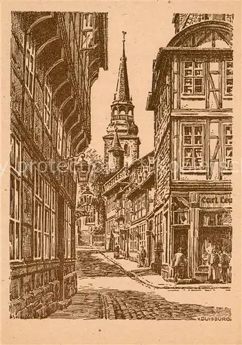 AK / Ansichtskarte Alt_Hildesheim Burgstrasse mit St Michael Zeichnung Alt_Hildesheim