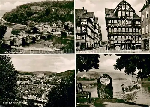 AK / Ansichtskarte Hann._Muenden Alte Werrabruecke Fachwerkhaeuser Panorama Weserstein Hann. Muenden