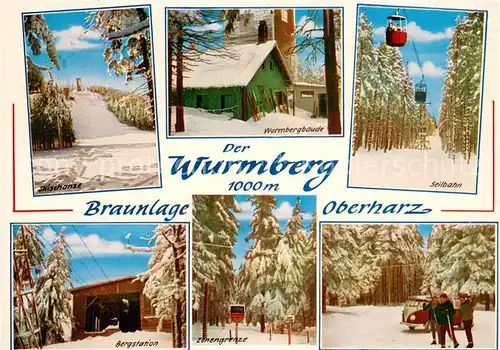 AK / Ansichtskarte Braunlage Wurmberg Skischanze Wurmbergbaude Seilbahn Bergstation Zonengrenze Braunlage