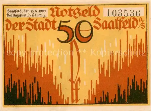 AK / Ansichtskarte Saalfeld_Saale 50 Pfennig Schein Der Hohe Schwarm Saalfeld_Saale