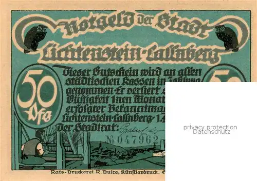 AK / Ansichtskarte Lichtenstein Callnberg 50 Pfennig Gutschein  Lichtenstein Callnberg