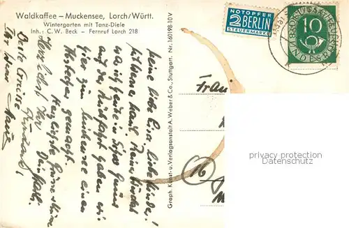 AK / Ansichtskarte Lorch_Wuerttemberg Waldkaffee Muckensee Wintergarten Lorch Wuerttemberg