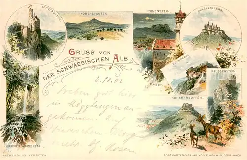 AK / Ansichtskarte Schwaebische_Alb Burg Lichtenstein Hohenstaufen Rosenstein Hohenzollern Rechberg Reussenstein Hohen Neuffen Schwaebische Alb
