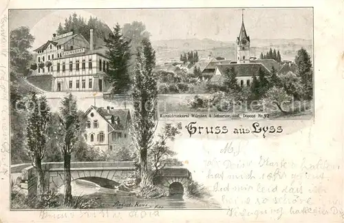AK / Ansichtskarte Lyss_BE Hotel Restaurant Bruecke Kirche Kuenstlerkarte 