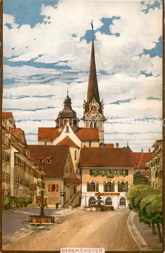 AK / Ansichtskarte Beromuenster Ortszentrum Kirche Kuenstlerkarte Originalaquarell von Otto Lasius Beromuenster