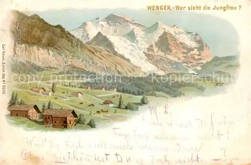 AK / Ansichtskarte Wengen__BE Panorama mit Jungfrau Berner Alpen Kuenstlerkarte 