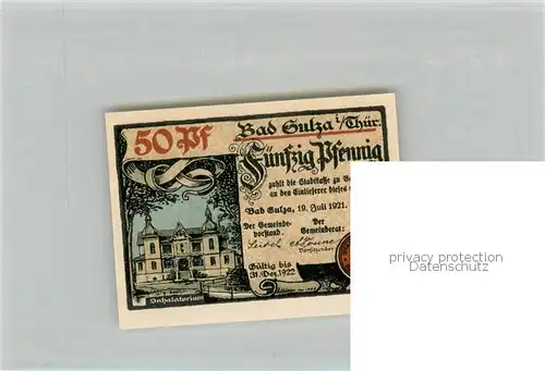 AK / Ansichtskarte Bad_Sulza Notgeldschein Fuenfzig Pfennig Bad_Sulza