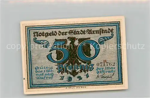 AK / Ansichtskarte Arnstadt_Ilm Notgeldschein Fuenfzig Pfennig  Arnstadt_Ilm