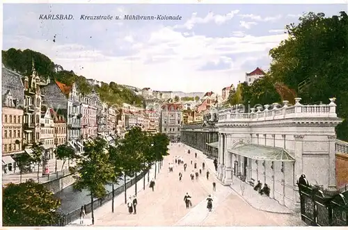 AK / Ansichtskarte Karlsbad_Eger_Karlovy_Vary Kreuzstrasse u. Muehlbrunn Kolonade 