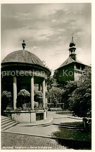 AK / Ansichtskarte Karlsbad_Eger_Karlovy_Vary Stadtturm u. oberer Schlossbrunn 