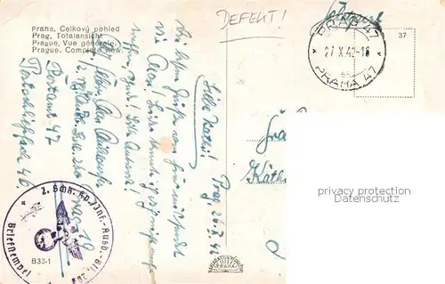 AK / Ansichtskarte Prag__Prahy_Prague Totalansicht Feldpost 