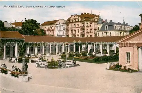 AK / Ansichtskarte Franzensbad_Boehmen Kolonade m. Kirchenstrasse Feldpost Franzensbad_Boehmen