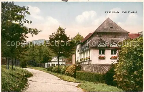 AK / Ansichtskarte Karlsbad_Eger_Karlovy_Vary Cafe Posthof Aussenansicht 