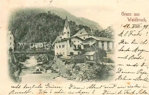 AK / Ansichtskarte Waidbruck Partie am Fluss Blick zur Kirche Waidbruck