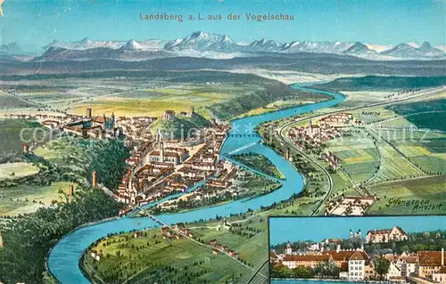 AK / Ansichtskarte Landsberg_Lech aus der Vogelschau Gefangenenanstalt Alpenpanorama Landsberg_Lech