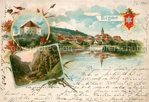 AK / Ansichtskarte Liboc_Aubach_CZ Partie am Fluss Landschaftspanorama Schloss Kuenstlerkarte 