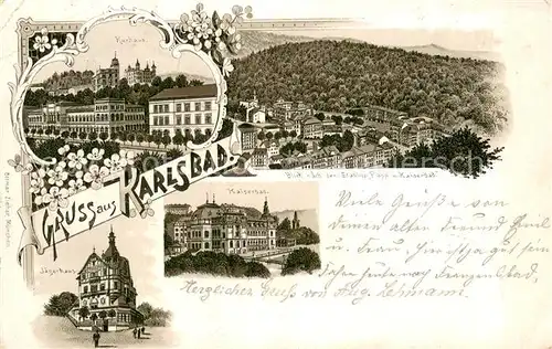 AK / Ansichtskarte Karlsbad_Eger_Karlovy_Vary Kurhaus Etablissement Pupp und Kaiserbad Jaegerhaus Litho 