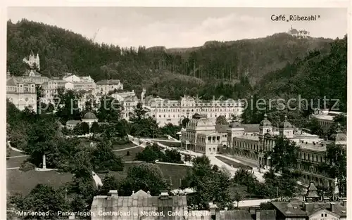 AK / Ansichtskarte Marienbad_Tschechien_Boehmen Parkanlagen   Centralbad u. Neubad   Cafe Ruebezahl Marienbad_Tschechien