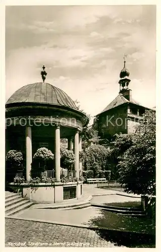 AK / Ansichtskarte Karlsbad_Eger_Karlovy_Vary Stadtturm u. oberer Schlossbrunn 