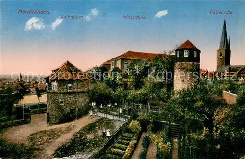 AK / Ansichtskarte Nordhausen__Thueringen Judenturm Volksschule Petrikirche 