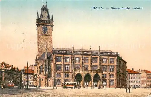 AK / Ansichtskarte Praha_Prahy_Prague Staromestska radnice Strassenbahnen Praha_Prahy_Prague