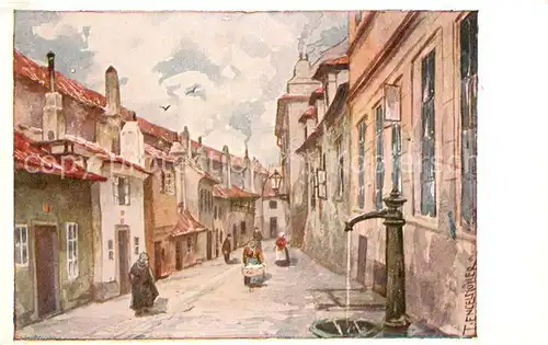 AK / Ansichtskarte Prag__Prahy_Prague Zlata ulicka Kuenstlerkarte T. Engelmueller 