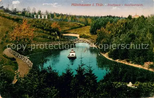 AK / Ansichtskarte Muehlhausen_Thueringen Stadtpark Goldfischteich Feldpost Muehlhausen Thueringen