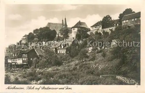 AK / Ansichtskarte Nordhausen__Thueringen Blick auf Stadtmauer und Dom 