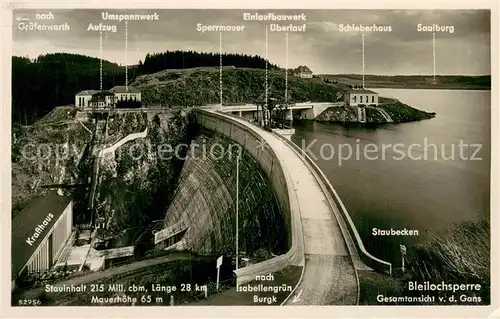 AK / Ansichtskarte Saalburg_Saale Blick von der Gans auf die Bleilochsperre und Staubecken Saalburg_Saale