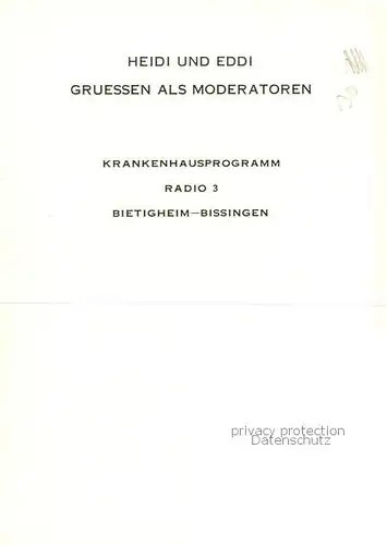 AK / Ansichtskarte Bietigheim Bissingen Heidi und Eddi Moderatoren Krankenhausprogramm Radio 3 Bietigheim Bissingen