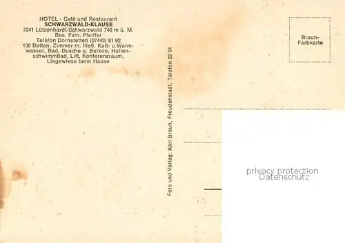 AK / Ansichtskarte Luetzenhardt Hotel Cafe Restaurant Schwarzwald Klause Luetzenhardt