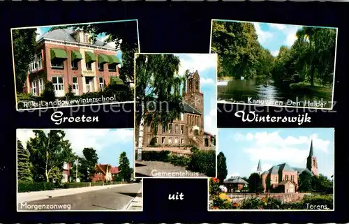 AK / Ansichtskarte Winterswijk_NL Rijks Landbouwwinterschool Kanovaren Den Helder Morgenzonweg Gemeentehuis Torens 