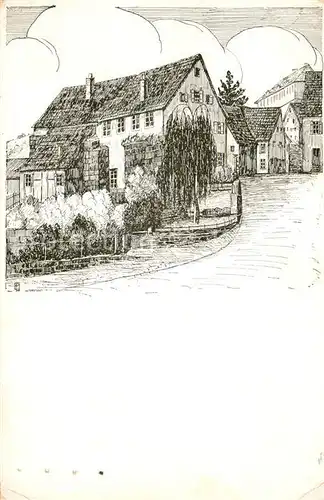 AK / Ansichtskarte Calw Jugendherberge Partie an der Stadtmauer Federzeichnung E. Olpp Kuenstlerkarte Calw