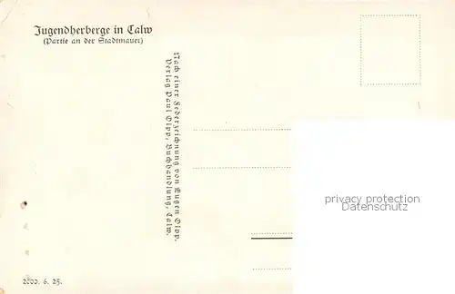 AK / Ansichtskarte Calw Jugendherberge Partie an der Stadtmauer Federzeichnung E. Olpp Kuenstlerkarte Calw