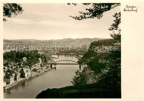 AK / Ansichtskarte Tetschen Bodenbach_Boehmen_Decin_CZ Blick von oben a. Fluss u. Stadt 